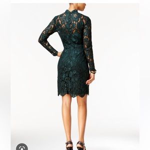 Betsey Johnson - Women's Green Illusion Lace Mock-neck Sheath Dress